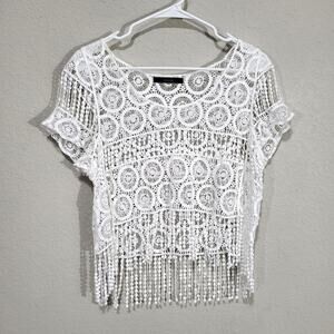 Dulcie Lace Top Womens Medium Fringe Summer Festival Boho Beachy Coastal Cottage